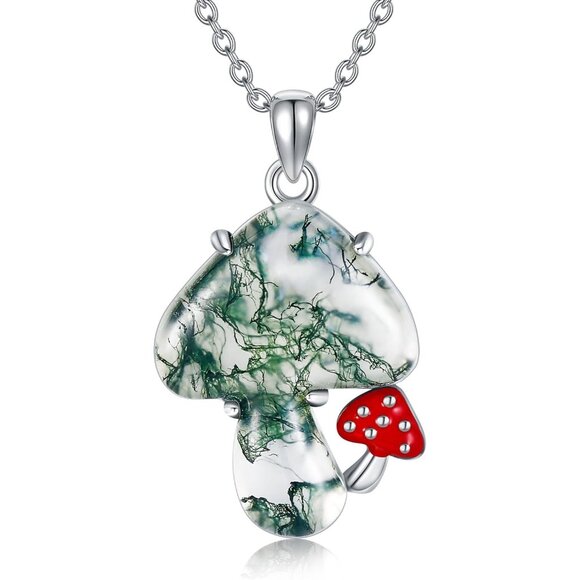 Sterling Silver Mushroom Pendant Necklace for Women - Adjustable Chain Nature-I